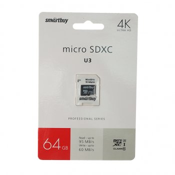 Карта памяти 64GB MicroSD class 10 + SD адаптер SMART BUY SMART BUY sb64gbsdcl10u3l-01