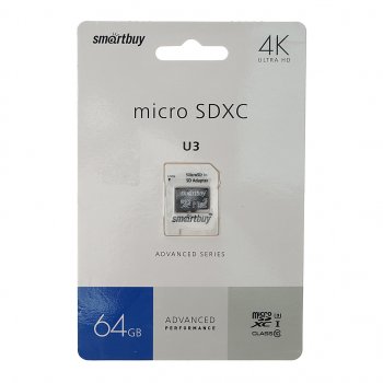 Карта памяти 64GB MicroSD class 10 + SD адаптер SMART BUY SMART BUY sb64gbsdu1a-ad