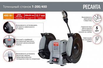 7 399 р. Точило 450Вт 200мм 2950обмин. РЕСАНТА РЕСАНТА т-200450  с доставкой в г. Керчь. Увеличить фотографию 7
