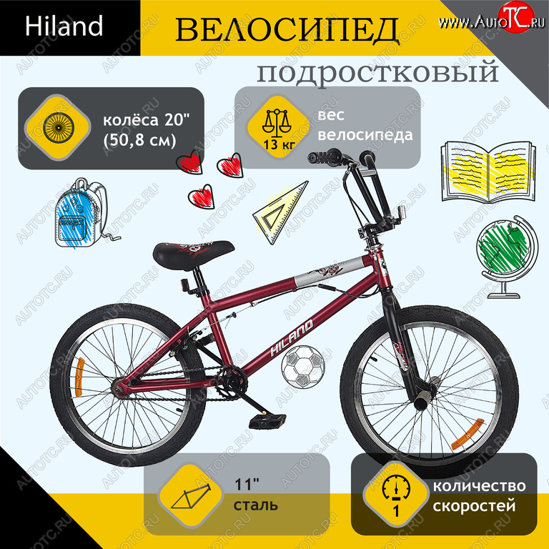 15 849 р. Велосипед 20 1-ск. BMX бордовый HILAND HILAND t21b603 b HILAND t21b603 b  с доставкой в г. Керчь