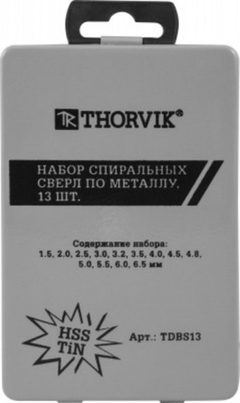 799 р. Набор сверл по металлу 1.5-6.5мм HSS (13шт.) THORVIK THORVIK tdbs13  с доставкой в г. Керчь. Увеличить фотографию 2