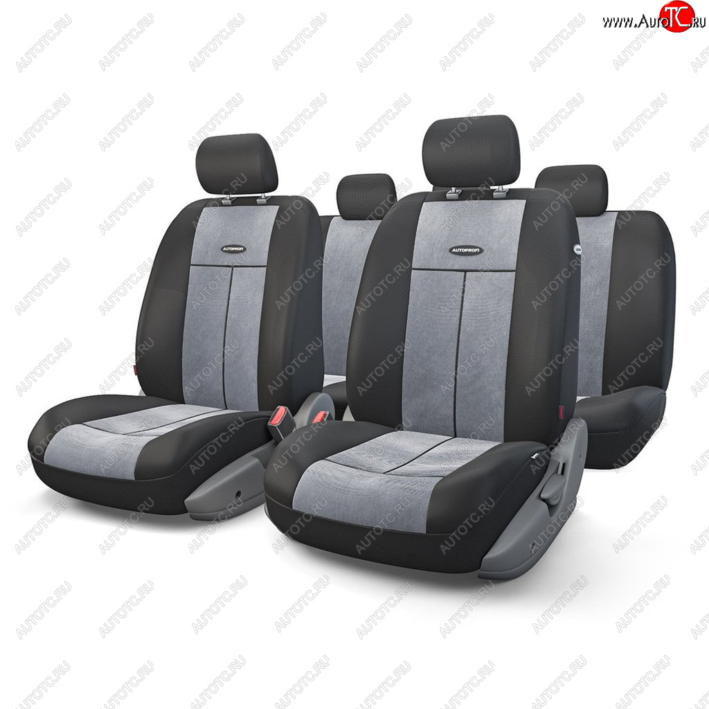 3 599 р. Универсальные чехлы сидений (майка, 9 предм., полиэстер/велюр (AIRBAG)) AUTOPROFI   (черно-серый)  с доставкой в г. Керчь