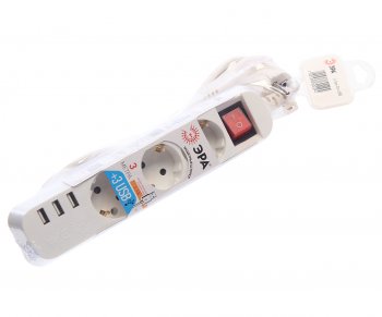 1 199 р. Фильтр сетевой 3м 10А 2200Вт 3 гнезда + 3 USB с заземлением белый ЭРА ЭРА u-3es-3m-usb  с доставкой в г. Керчь. Увеличить фотографию 1