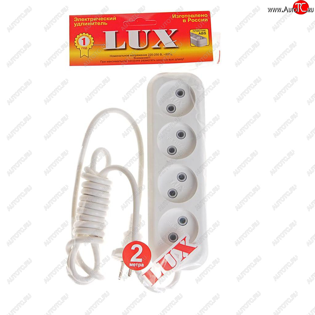359 р. Удлинитель сетевой 2м 10А 1300Вт 4 гнезда белый LUX LUX у4-о-02  с доставкой в г. Керчь