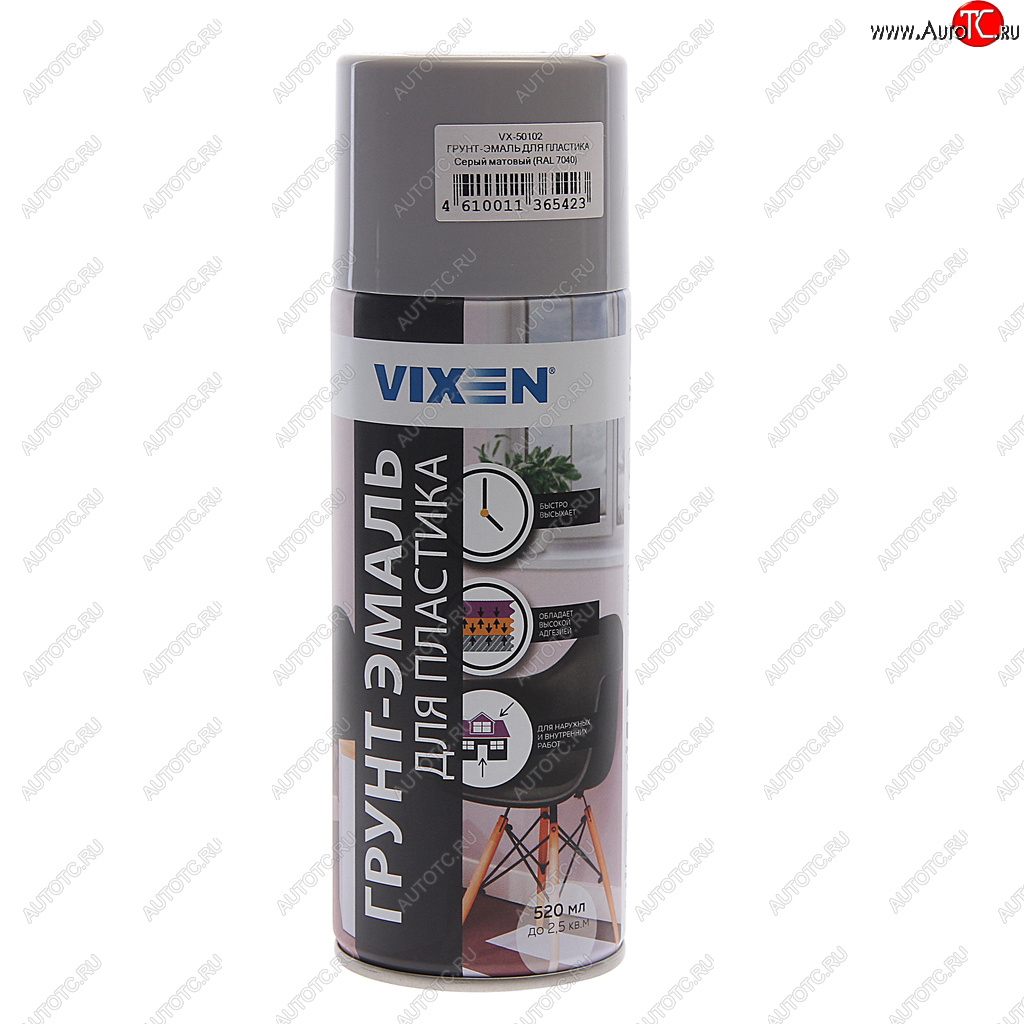 285 р. Грунт-эмаль для пластика серый матовый RAL 7040 аэрозоль 520мл VIXEN VIXEN vx-50102  с доставкой в г. Керчь
