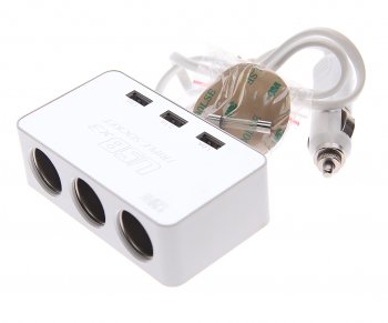 399 р. Разветвитель прикуривателя 3-х гнездовой 12V 3USB с удлинителем TORINO TORINO wf-081 silver  с доставкой в г. Керчь. Увеличить фотографию 1