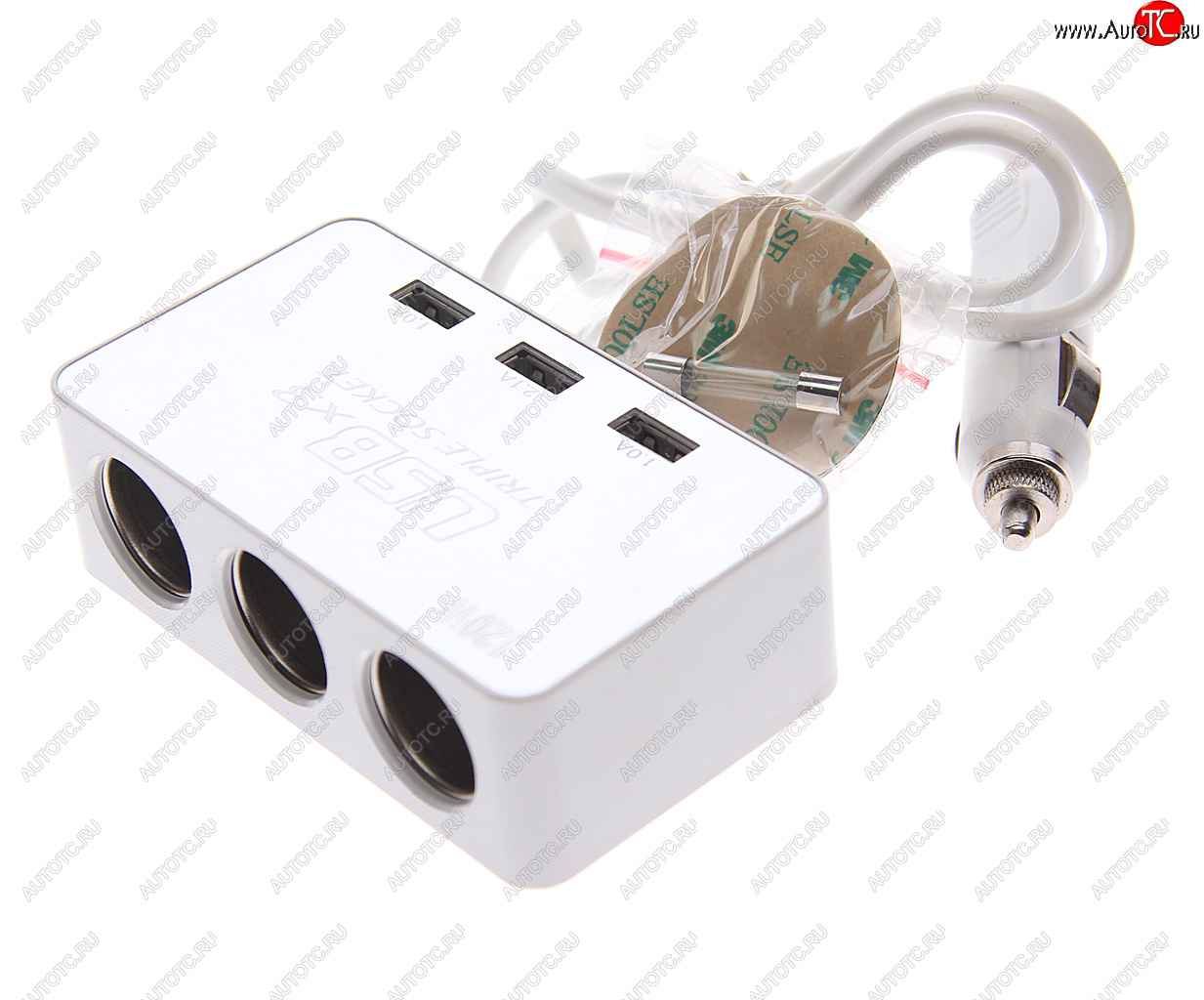 399 р. Разветвитель прикуривателя 3-х гнездовой 12V 3USB с удлинителем TORINO TORINO wf-081 silver  с доставкой в г. Керчь