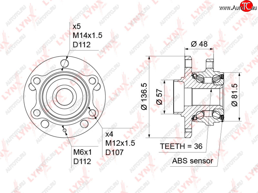7 849 р. Ступица VW Caddy,Golf 5,Passat B6,Touran,Tiguan AUDI A3,Q3,TT передняя LYNX LYNX wh1181  с доставкой в г. Керчь