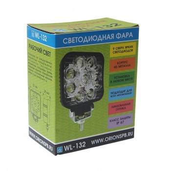 1 199 р. Фара рабочего света 82х82x38мм 27W 9LED (дальний свет) квадратная ВЫМПЕЛ ОРИОН wl-132s  с доставкой в г. Керчь. Увеличить фотографию 3