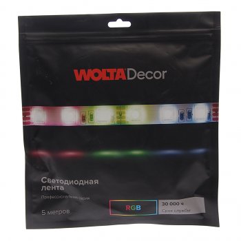 2 099 р. Лента светодиодная гибкая 14.4W 5м IP20 12V RGB (пакет) Decor WOLTA WOLTA wls5050-14,4wrgb12h60-01  с доставкой в г. Керчь. Увеличить фотографию 2