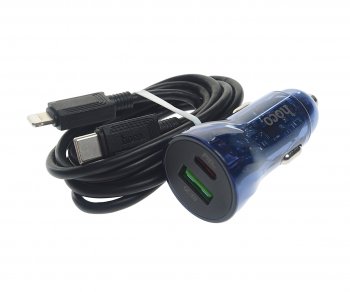 859 р. Устройство зарядное в прикуриватель 1USB 12V кабель USB Type C HOCO HOCO z47a blue  с доставкой в г. Керчь. Увеличить фотографию 1