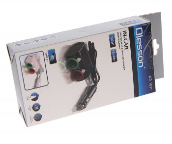 449 р. Разветвитель прикуривателя 2-х гнездовой 12-24V 1USB 3.1А с удлинителем 0.8м черный OLESSON OLESSON ols-1631  с доставкой в г. Керчь. Увеличить фотографию 3