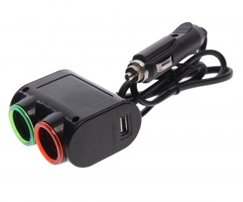 449 р. Разветвитель прикуривателя 2-х гнездовой 12-24V 1USB 3.1А с удлинителем 0.8м черный OLESSON OLESSON ols-1631  с доставкой в г. Керчь. Увеличить фотографию 1