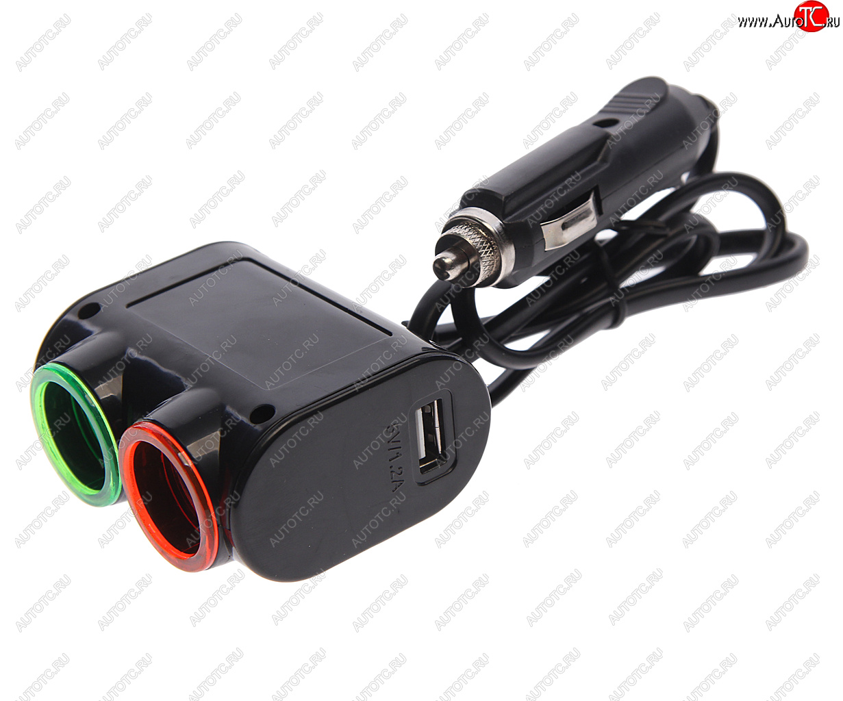 449 р. Разветвитель прикуривателя 2-х гнездовой 12-24V 1USB 3.1А с удлинителем 0.8м черный OLESSON OLESSON ols-1631  с доставкой в г. Керчь
