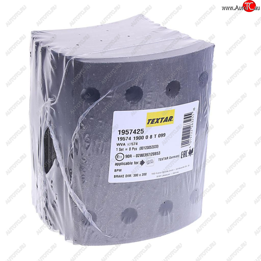 8 799 р. Накладка тормозной колодки BPW (300x200) 1-й рем. 80 отв. 8x15  93251 (8шт.) TEXTAR TEXTAR 1957425  с доставкой в г. Керчь