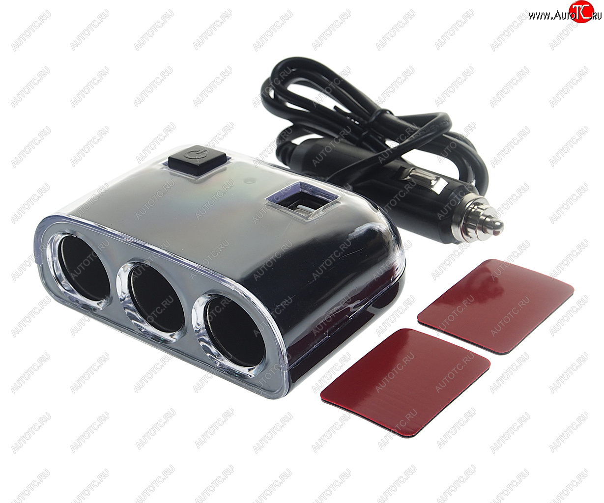 589 р. Разветвитель прикуривателя 3-х гнездовой 12-24V 2USB 1.2А с удлинителем 0.8м черный OLESSON OLESSON ols-1505b  с доставкой в г. Керчь