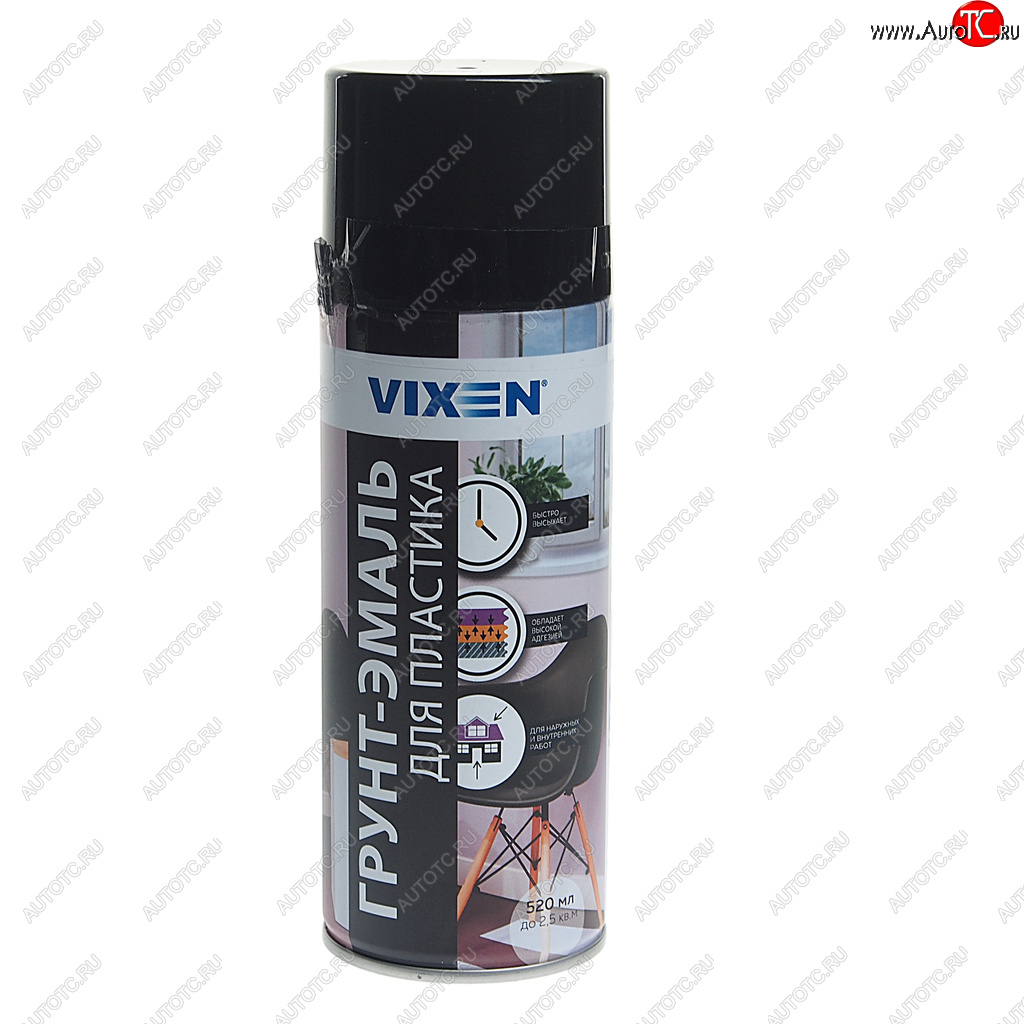 285 р. Грунт-эмаль для пластика черный матовый RAL 9005 аэрозоль 520мл VIXEN VIXEN vx-50100  с доставкой в г. Керчь