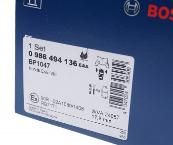 3 199 р. Колодки тормозные передние (4шт.) BOSCH Honda Civic EP хэтчбэк 3 дв. рестайлинг (2003-2006)  с доставкой в г. Керчь. Увеличить фотографию 3