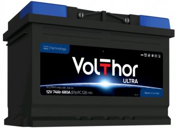 12 649 р. Аккумулятор VOLTHOR Ultra 74Ач обратная полярность VOLTHOR 6ст74(0) 57412  с доставкой в г. Керчь. Увеличить фотографию 1