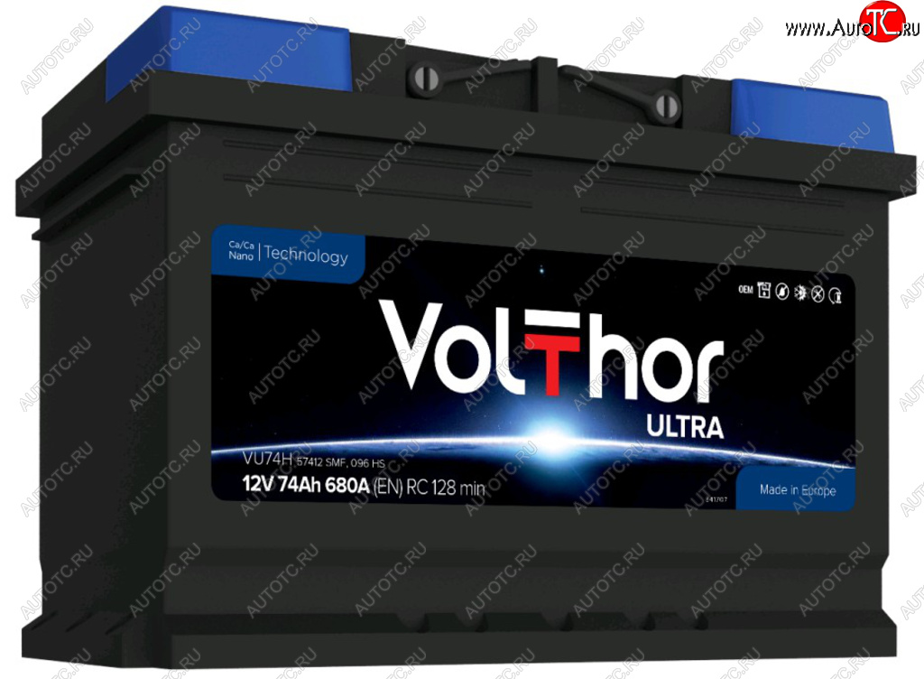 12 649 р. Аккумулятор VOLTHOR Ultra 74Ач обратная полярность VOLTHOR 6ст74(0) 57412  с доставкой в г. Керчь
