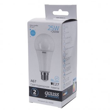 349 р. Лампа светодиодная E27 A67 25W (200W) 220V холодный GAUSS GAUSS 73235  с доставкой в г. Керчь. Увеличить фотографию 3