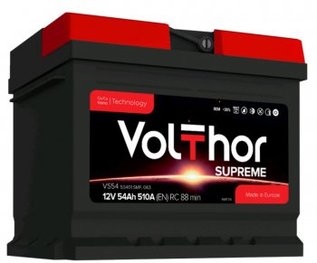 Аккумулятор VOLTHOR Supreme 54Ач обратная полярность,низкий VOLTHOR 6ст54(0) 55401