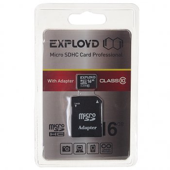 Карта памяти 16GB MicroSD class 10 + SD адаптер EXPLOYD EXPLOYD ex016gcsdhc10-ad