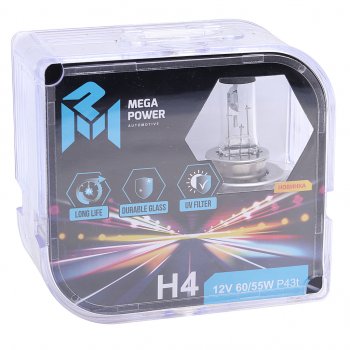 369 р. Лампа 12V H4 6055W P43t бокс (2шт.) Long Life MEGAPOWER MEGAPOWER 370-33-021  с доставкой в г. Керчь. Увеличить фотографию 3