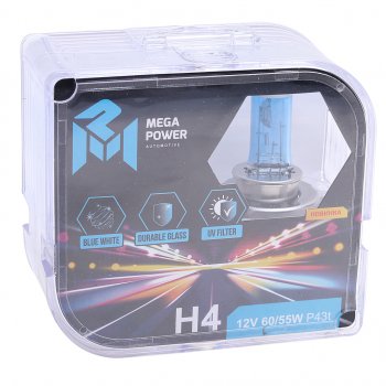 399 р. Лампа 12V H4 6055W P43t бокс (2шт.) Blue White MEGAPOWER MEGAPOWER 370-33-020  с доставкой в г. Керчь. Увеличить фотографию 3