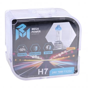 489 р. Лампа 24V H7 70W PX26d +50% бокс (2шт.) MEGAPOWER MEGAPOWER 370-33-034  с доставкой в г. Керчь. Увеличить фотографию 3