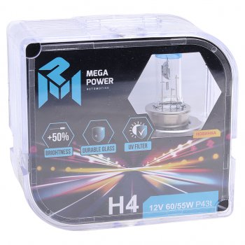 399 р. Лампа 12V H4 6055W P43t +50% бокс (2шт.) MEGAPOWER MEGAPOWER 370-33-019  с доставкой в г. Керчь. Увеличить фотографию 3