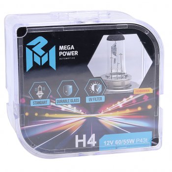 329 р. Лампа 12V H4 6055W P43t бокс (2шт.) Standart MEGAPOWER MEGAPOWER 370-33-022  с доставкой в г. Керчь. Увеличить фотографию 3