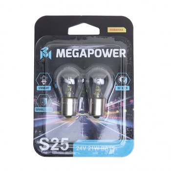 98 р. Лампа 24V P21W BA15s блистер (2шт.) Standart MEGAPOWER MEGAPOWER 370-33-057  с доставкой в г. Керчь. Увеличить фотографию 1