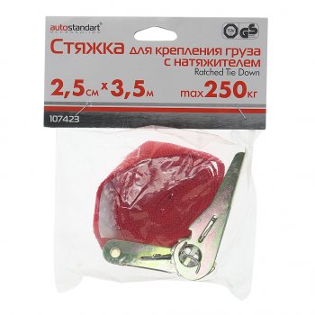 349 р. Стяжка крепления груза 0.25т 3.5м с натяжителем блистер AUTOSTANDART AUTOSTANDART 107423  с доставкой в г. Керчь. Увеличить фотографию 3