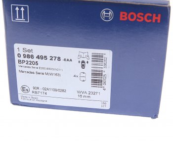 4 649 р. Колодки тормозные передние (4шт.) BOSCH Mercedes-Benz E-Class W211 дорестайлинг седан (2002-2006)  с доставкой в г. Керчь. Увеличить фотографию 4