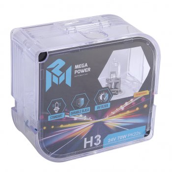 201 р. Лампа 24V H3 70W PK22s бокс (2шт.) Standart MEGAPOWER MEGAPOWER 370-33-016  с доставкой в г. Керчь. Увеличить фотографию 4