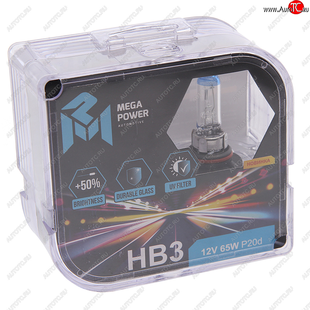 419 р. Лампа 12V HB3 65W P20d +50% бокс (2шт.) MEGAPOWER MEGAPOWER 370-33-038  с доставкой в г. Керчь