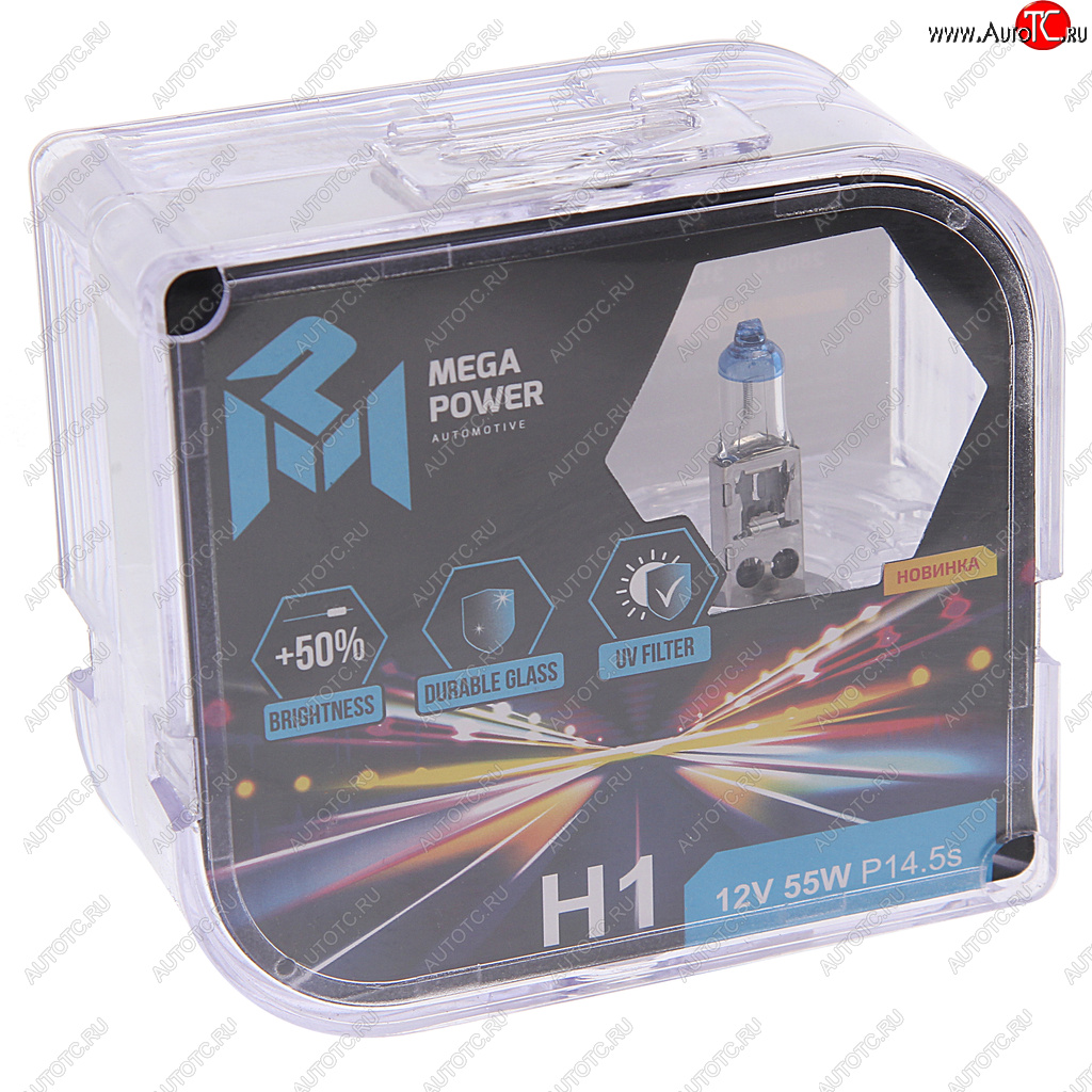 237 р. Лампа 12V H1 55W P14.5s +50% бокс (2шт.) MEGAPOWER MEGAPOWER 370-33-003  с доставкой в г. Керчь