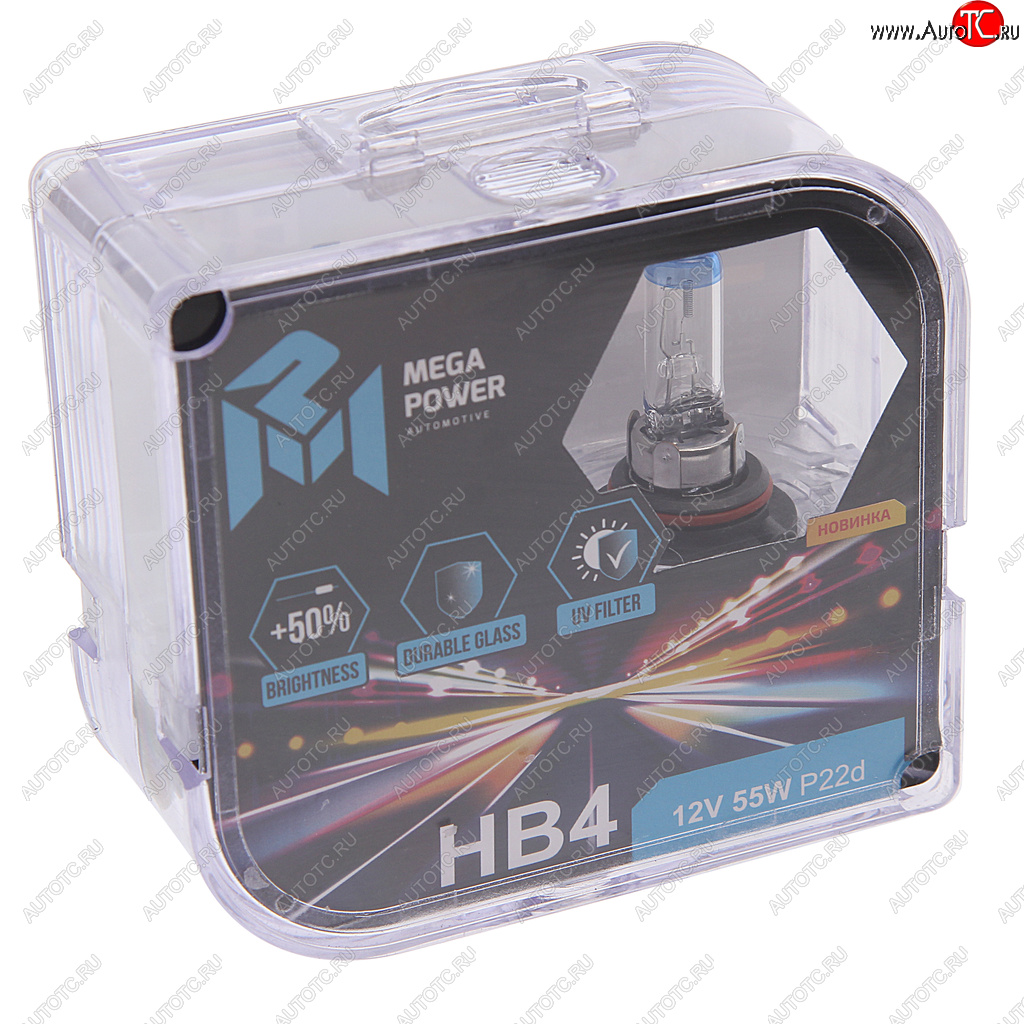339 р. Лампа 12V HB4 55W P22d +50% бокс (2шт.) MEGAPOWER MEGAPOWER 370-33-041  с доставкой в г. Керчь