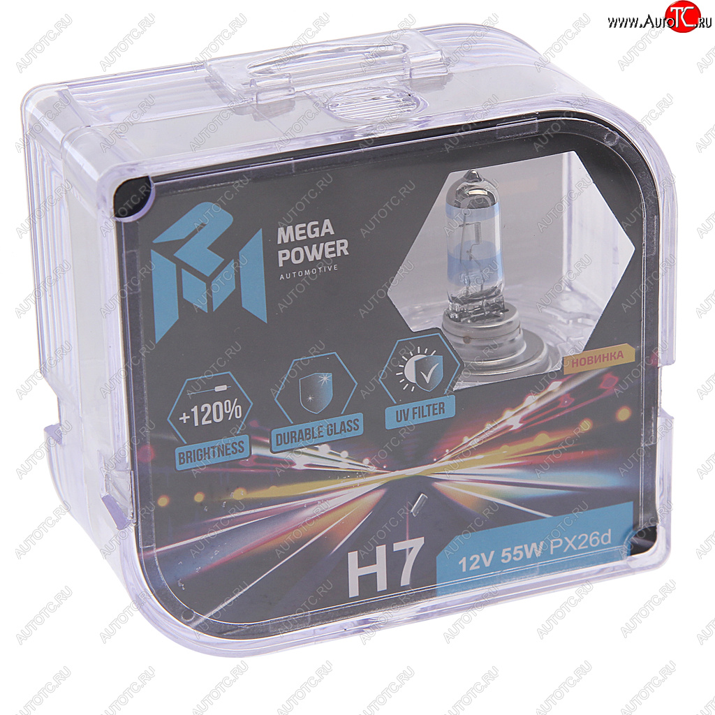 479 р. Лампа 12V H7 55W PX26d +120% бокс (2шт.) MEGAPOWER MEGAPOWER 370-33-028  с доставкой в г. Керчь