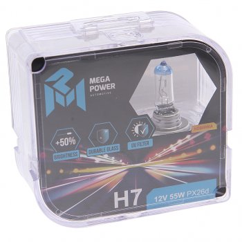 319 р. Лампа 12V H7 55W PX26d +50% бокс (2шт.) MEGAPOWER MEGAPOWER 370-33-029  с доставкой в г. Керчь. Увеличить фотографию 1