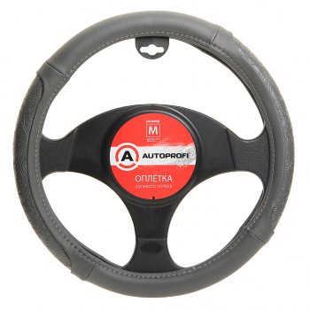 489 р. Оплетка руля (M) 37-39см серая экокожа узорная вставка AUTOPROFI AUTOPROFI ap-1962 gy (m)  с доставкой в г. Керчь. Увеличить фотографию 1