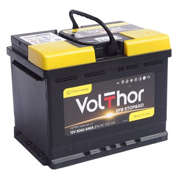 12 499 р. Аккумулятор VOLTHOR EFB 60Ач обратная полярность VOLTHOR 6ст60(0) 56088  с доставкой в г. Керчь. Увеличить фотографию 1