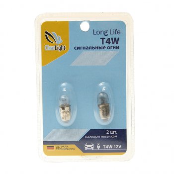 98 р. Лампа 12V T4W BA9s блистер (2шт.) CLEARLIGHT CLEARLIGHT cl-t4w-12v 2b CLEARLIGHT cl-t4w-12v 2b  с доставкой в г. Керчь. Увеличить фотографию 1