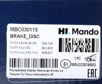 4 549 р. Диск тормозной TOYOTA Hilux (95-) передний (1шт.) MANDO MANDO mbc030115 MANDO mbc030115  с доставкой в г. Керчь. Увеличить фотографию 7