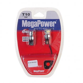 293 р. Лампа светодиодная 12V W5W T10 W2.1x9.5d 6000K 3 LED с тестером блистер (2шт.) MEGAPOWER MEGAPOWER-AUTOMOTIVE 10112w-2блт  с доставкой в г. Керчь. Увеличить фотографию 1