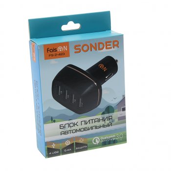 619 р. Устройство зарядное в прикуриватель 4USB 12V Quick Charge FAISON FAISON fs-z-423 black  с доставкой в г. Керчь. Увеличить фотографию 3