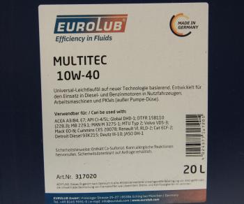 16 999 р. Масло дизельное MULTITEC CI-4E7 10W40 псинт.20л EUROLUB EUROLUB 317020  с доставкой в г. Керчь. Увеличить фотографию 2