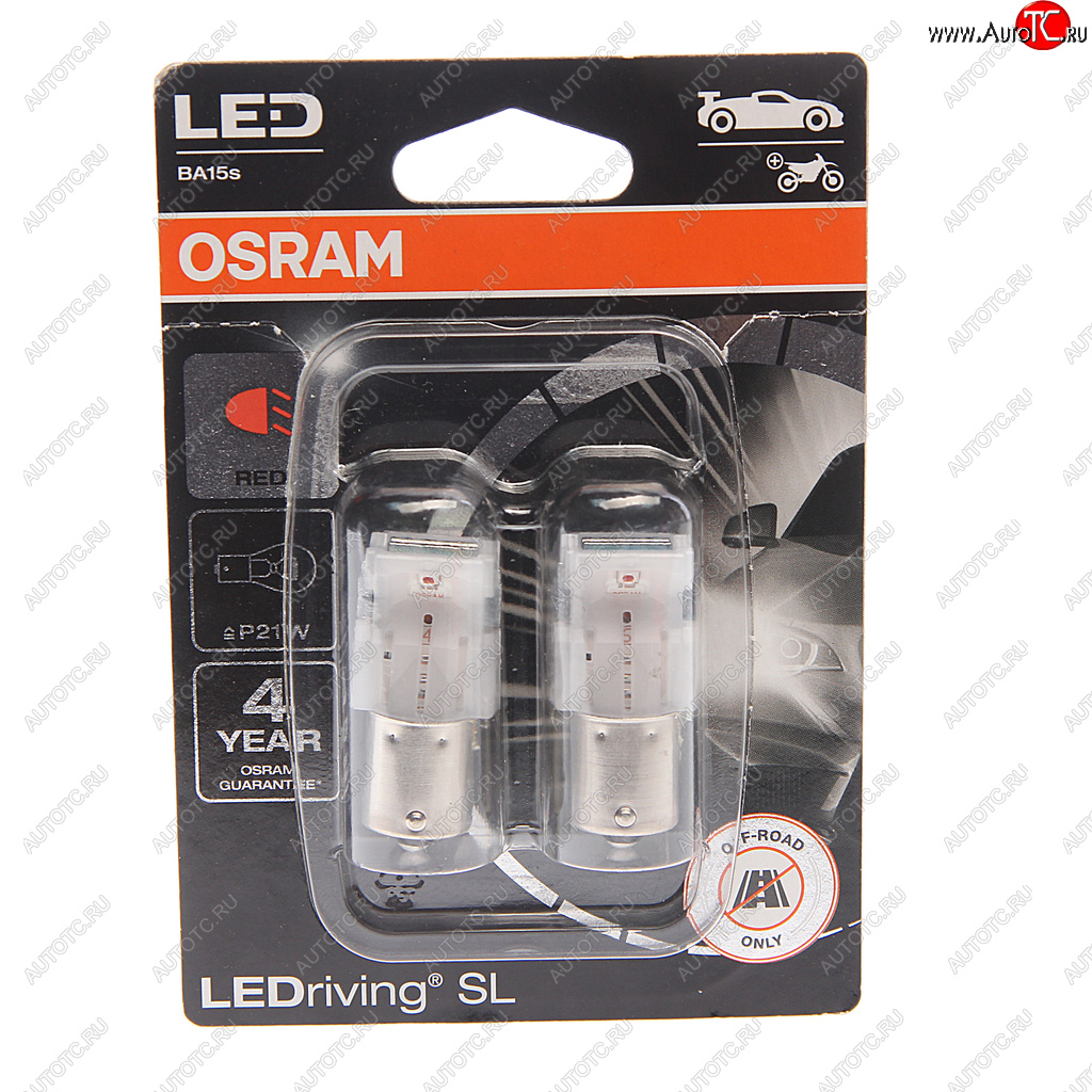 2 099 р. Лампа светодиодная 12V P21W BA15s блистер (2шт.) LEDriving SL Red OSRAM OSRAM 7506drp02b  с доставкой в г. Керчь