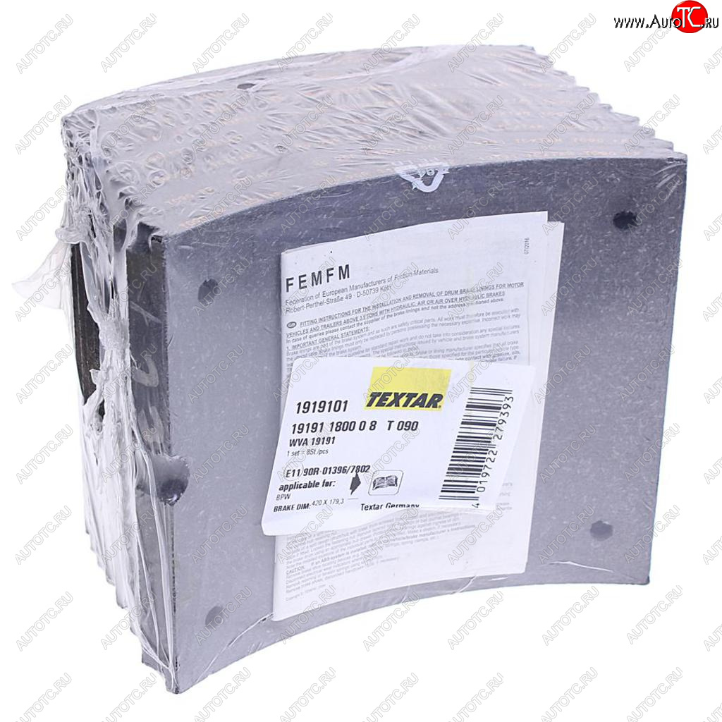 12 999 р. Накладка тормозной колодки BPW (420x180) стандарт 80 отв. 8x15  93251 (8шт.) TEXTAR TEXTAR 1919101  с доставкой в г. Керчь